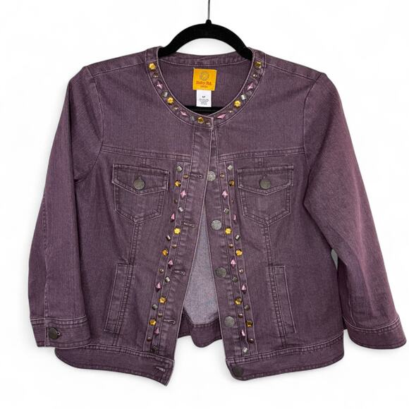 Ruby Rd Petite Denim Jacket Womens 6P Small Purple Studded Boho Festival Western - Picture 8 of 13